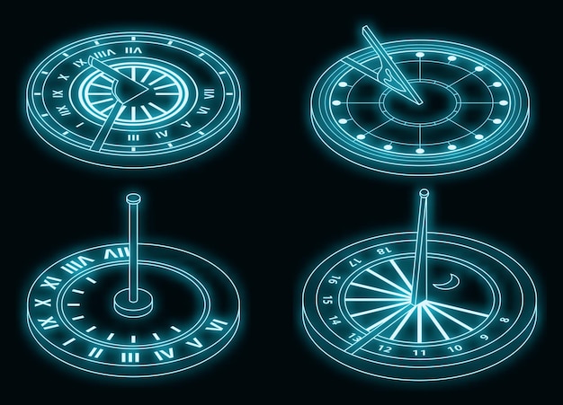 Sundial icons set vector neon