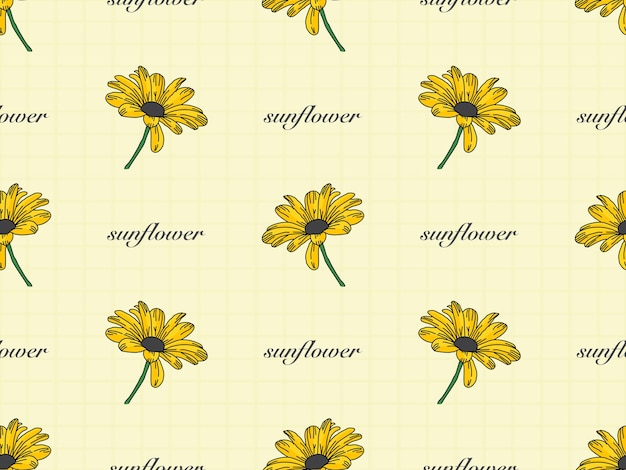 Sunflower cartoon character seamless pattern on yellow background