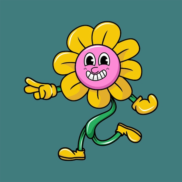 Sunflower character illustration cartoon in retro design style