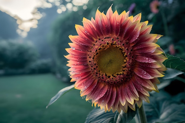 Sunflower in the field 3d rendering