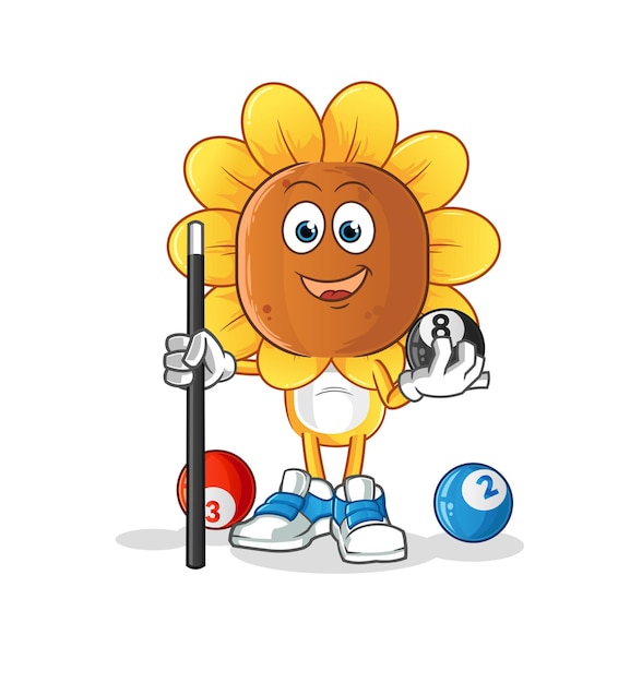 sunflower head cartoon plays billiard character cartoon vector