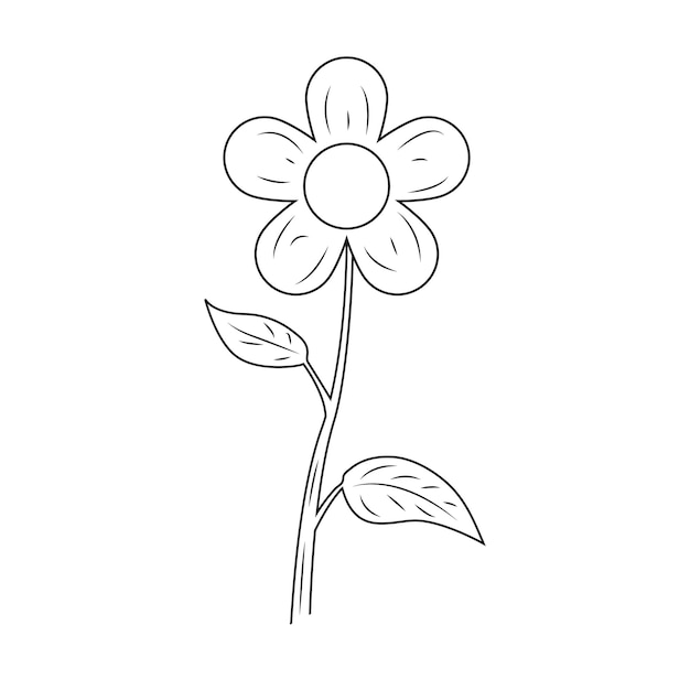 sunflower icon with two leaves and stem line model