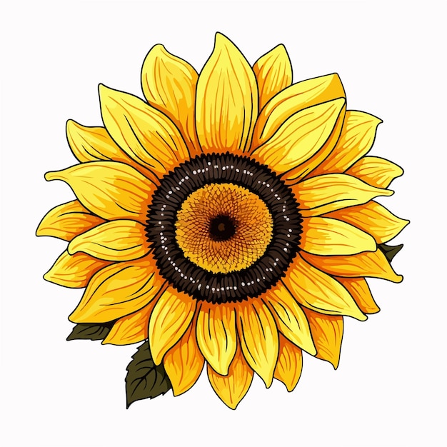 Sunflower Line Vector Illustration on White Background