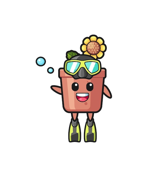 The sunflower pot diver cartoon character  cute design