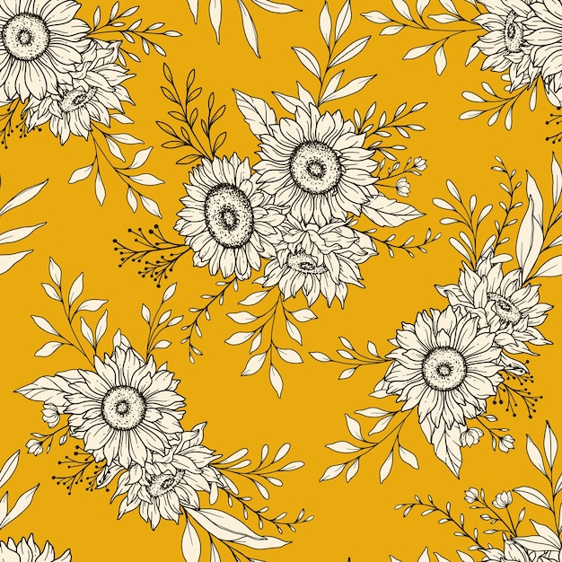 Vector sunflower seamless pattern floral seamless background line art sunflowers seamless patterns