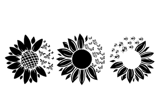 Sunflower silhouette vector illustrations