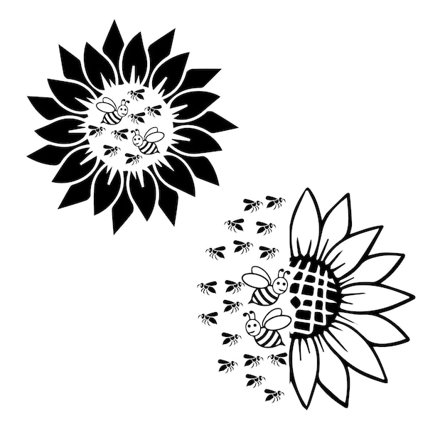 Sunflower silhouette vector illustrations