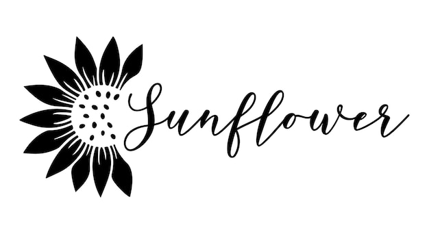 Sunflower split monogram. Flower silhouette vector illustration. Sunflower graphic logo, hand drawn icon for packaging, decor. Petals frame, black silhouette isolated on white background.