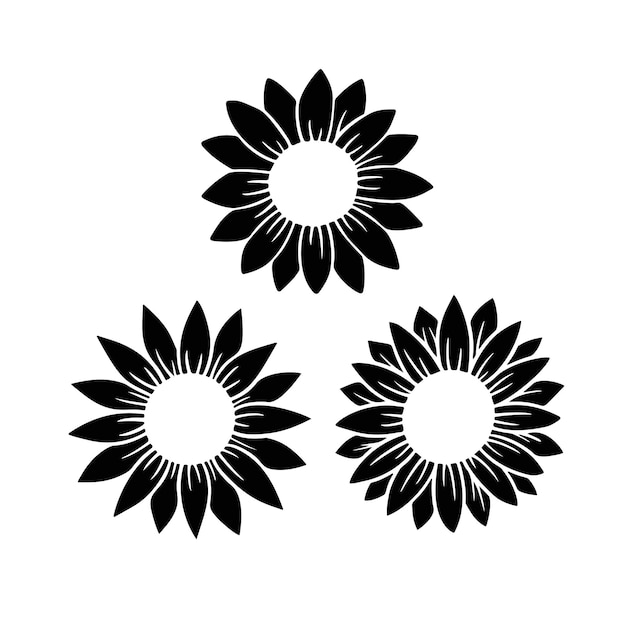 Sunflower split monogram. Flower silhouette vector illustration. Sunflower graphic logo, hand drawn icon for packaging, decor. Petals frame, black silhouette isolated on white background