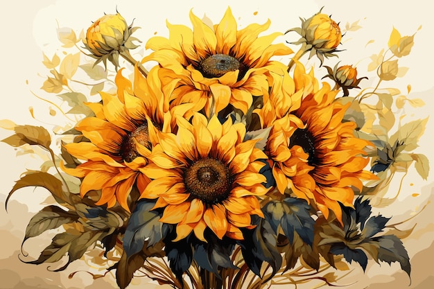 Sunflower vector watercolor painted ilustration