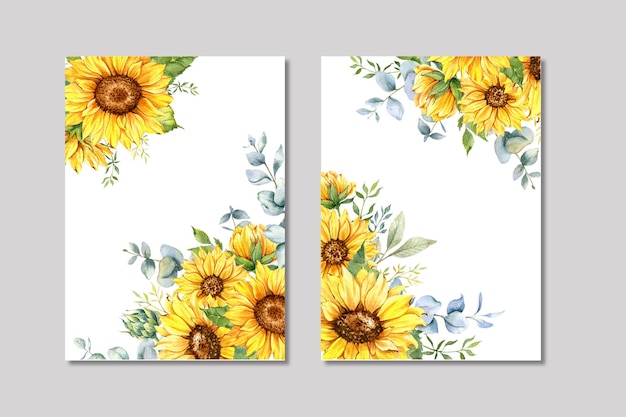 Sunflower Wedding Invitation Frames Watercolor