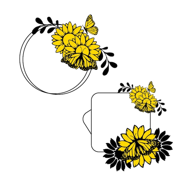 sunflower wreath and badge vector set