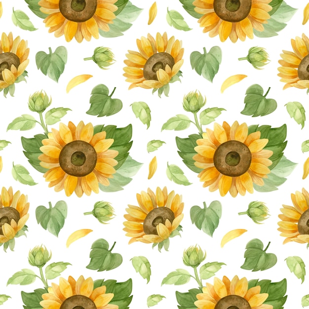 Sunflowers seamless pattern watercolor clipart