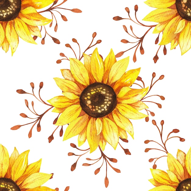 sunflowers seamless watercolor pattern