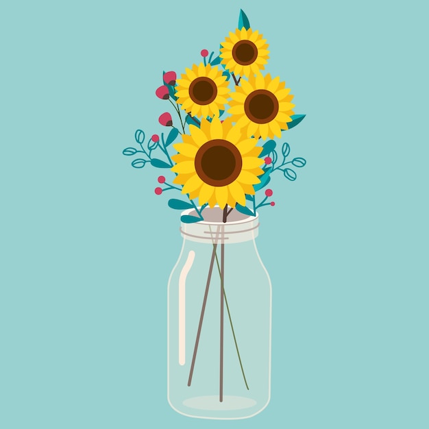 Sunflowers in vase Illustration design for birthday wedding date sale anniversary invitations