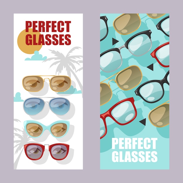 Sunglasses fashionable accessory set of banners Sun spectacles plastic frame modern eyeglasses 