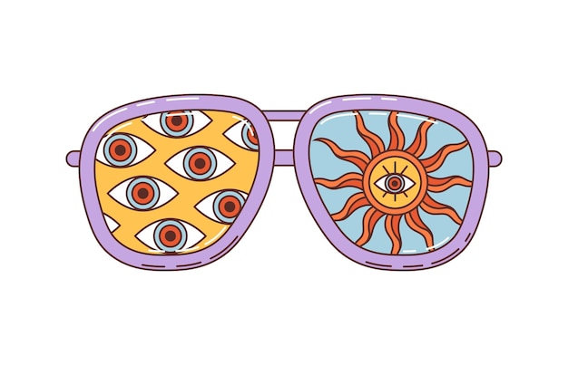 Vector sunglasses groovy retro eyewear with eye and sun