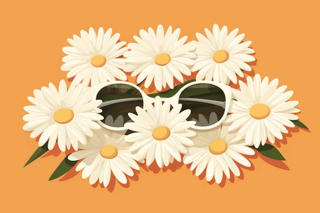 Vector sunglasses surrounded by daisies