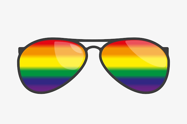 Sunglasses with gay iridescent lenses Flat cartoon icon Isolated on light background Rainbow LGBT