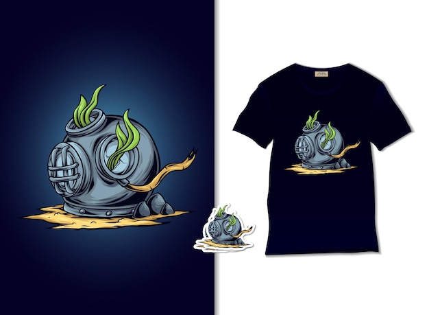 Sunken helmet illustration with t shirt design