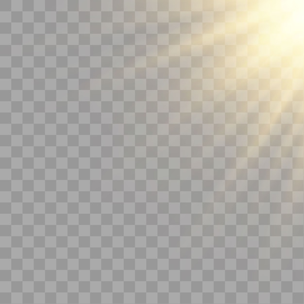 of sunlight, bright rays of illumination on a transparent background