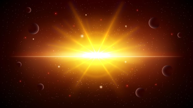 Sunlight Dazzling the Planets Outer Space Background Widescreen Vector Illustration