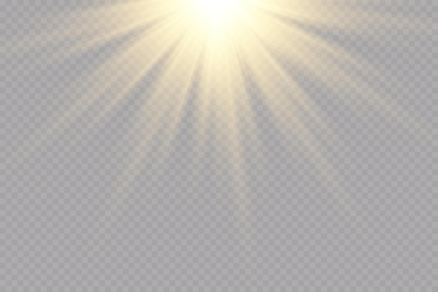 Sunlight on a transparent background Glow light effects Star flashed sequins Sun glare