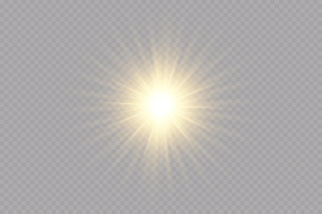 Sunlight on a transparent background Glow light effects Star flashed sequins Sun glare