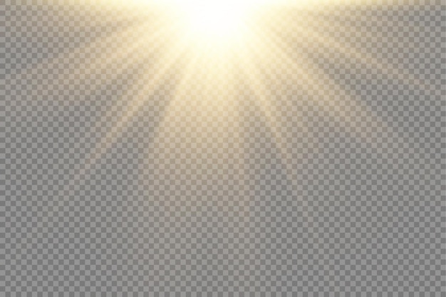 Sunlight with bright explosion flare effect with rays of light and golden sparkles yellow beam sun