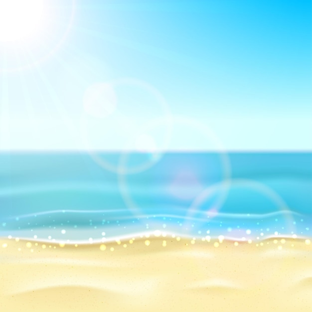 Vector sunny background with sandy beach and sparkling ocean or sea illustration