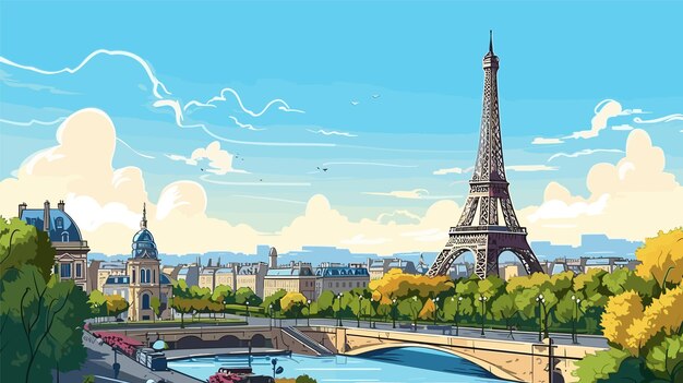 Vector sunny day in paris vector illustration