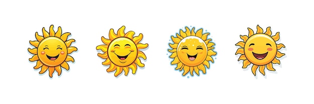 Sunny smiling sun sticker set Vector illustration design