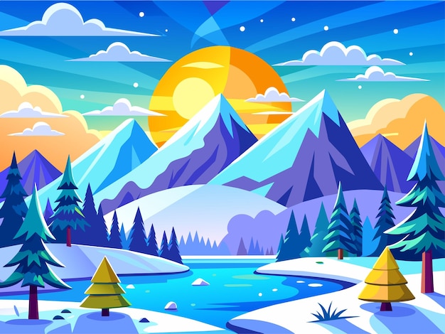 Sunny snowy landscape background