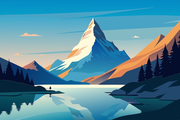 Vector sunny summer morning on the grindjisee lake splendid view of swiss alps zermatt location valais