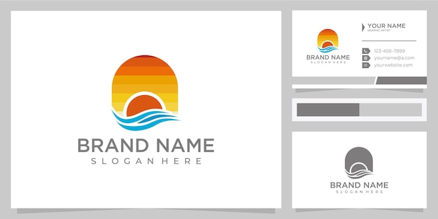 Sunrise beach logo design inspiration with business card