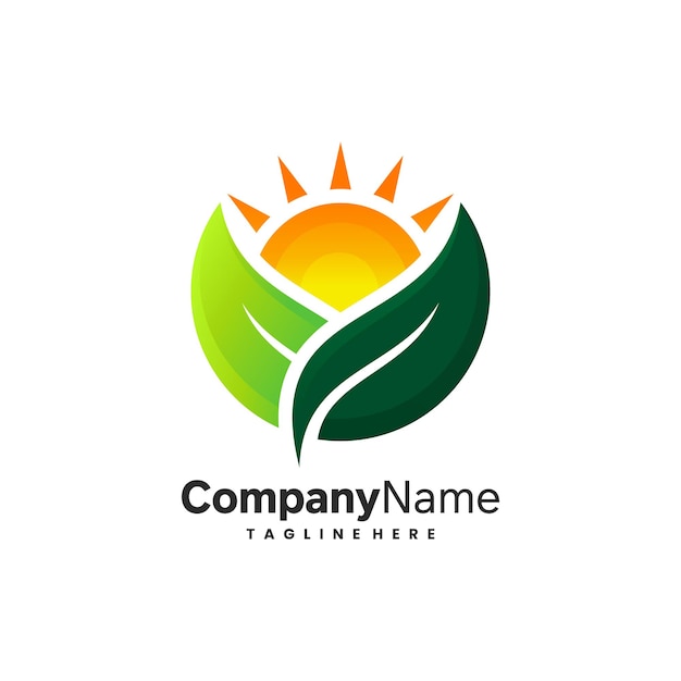 sunrise logo with leaf concept