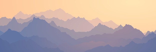 Vector sunrise in the mountains mountain ranges in the morning haze panoramic