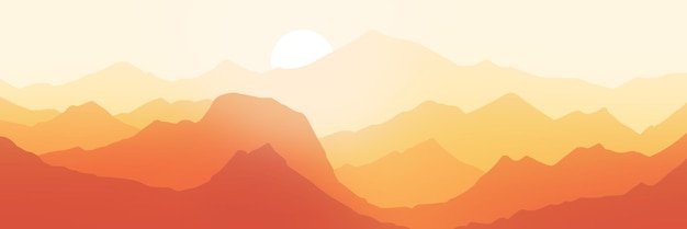 Sunrise in the mountains, panoramic view, vector illustration, morning landscape