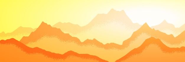 Sunrise in the mountains, panoramic view, vector illustration, morning landscape