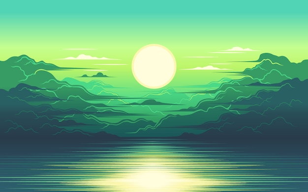 Sunrise in the sea illustration vector