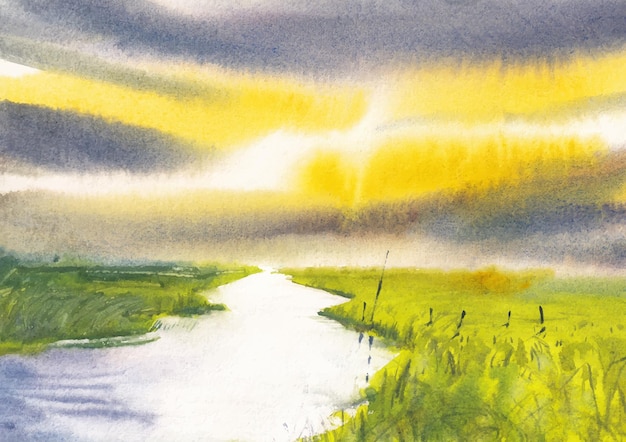 Sunrise watercolor painting