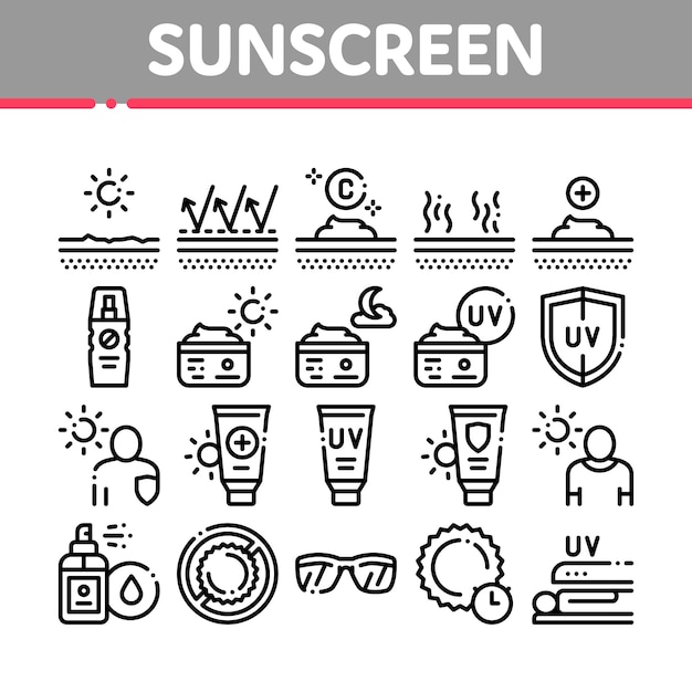 Sunscreen Collection Elements Icons Set