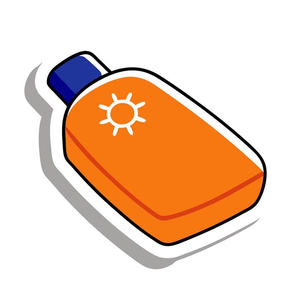 Vector sunscreen lotion product cartoon sticker design on a isolated white background 17