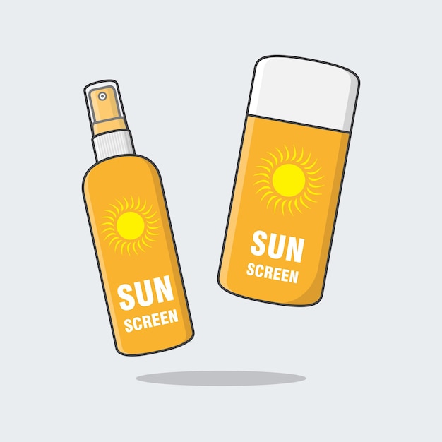 Sunscreen Spray And Sunscreen Lotion Cartoon Vector Illustration Sun Protection Cosmetic Product Flat Icon Outline Sunblock Or Skincare