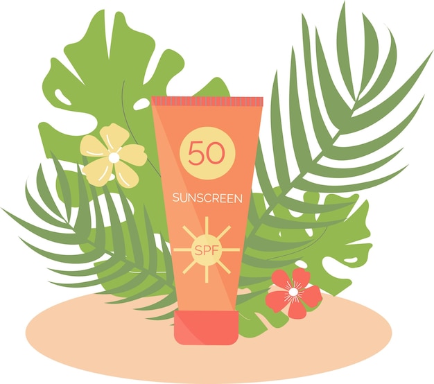 Sunscreen sun protection on the beach flat design