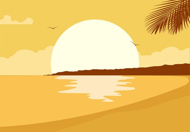 Vector sunset on the beac beach at sunset sunset vector illustration