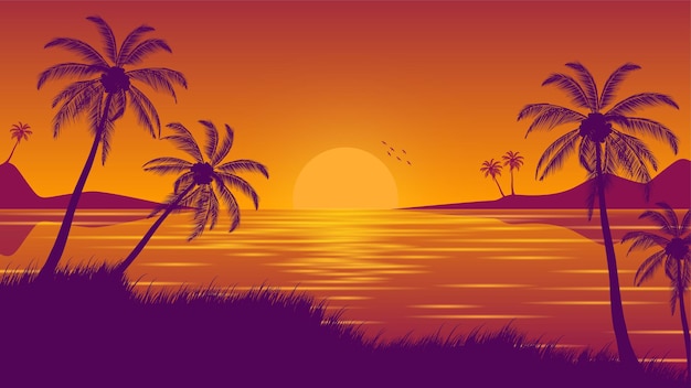 Sunset on the Beach Illustration