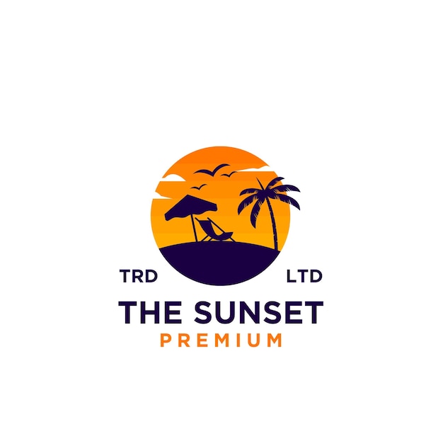 Sunset beach logo design illustration vector