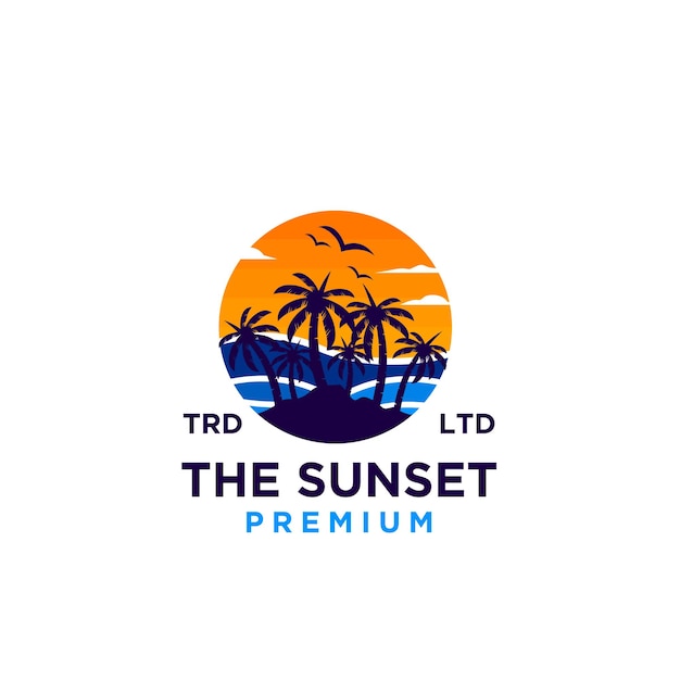 Sunset beach logo design illustration vector