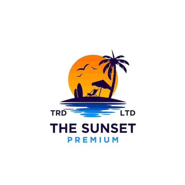 Sunset beach logo design illustration vector